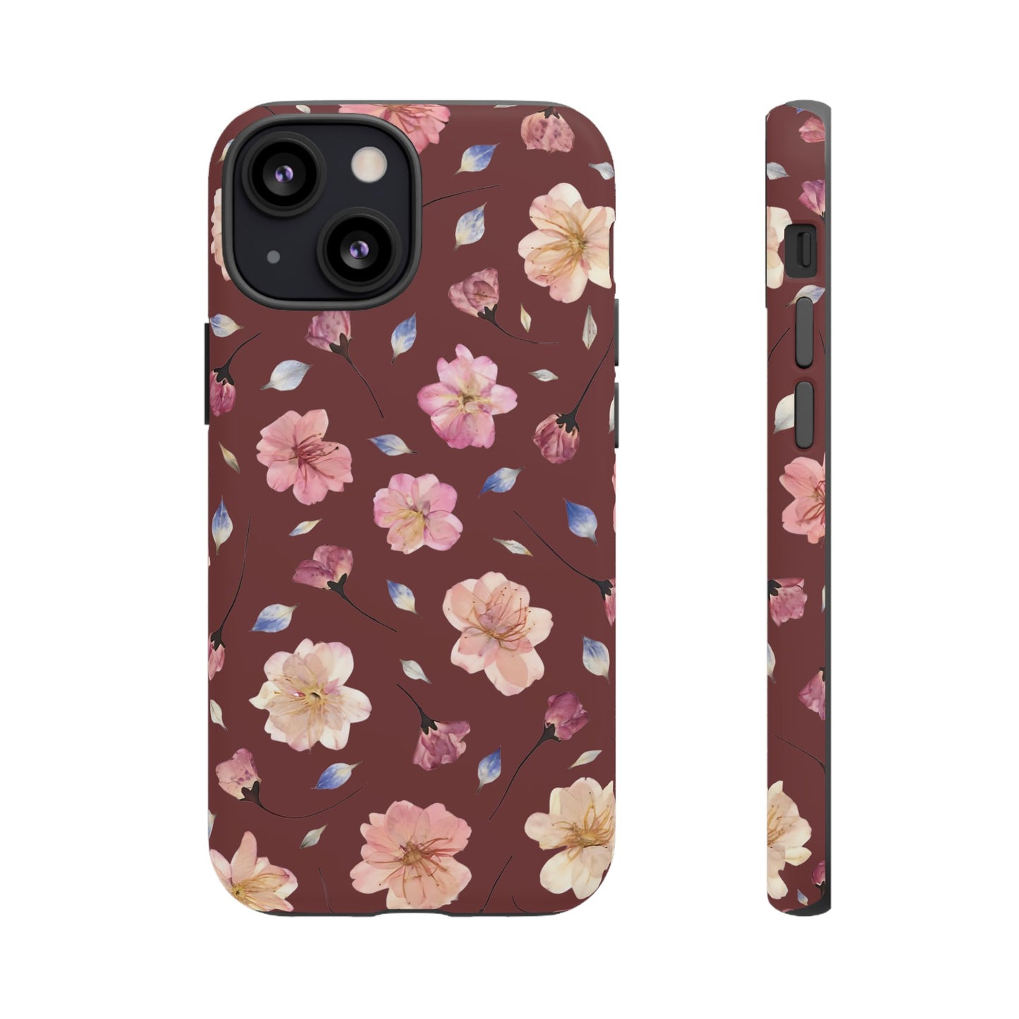 Coque Téléphone Samsung, iPhone & Google Pixel Renforcée Mate – Design Floral Fleurs de Cerisier sur Fond Bordeaux | Protection Antichoc | Idée Cadeau Pour Elle