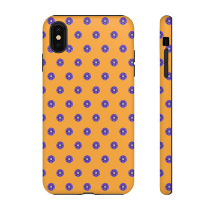 Coque Téléphone Samsung, iPhone & Google Pixel Renforcée Mate – Design Botanique Epuré Fleurs de Primevère sur Fond Ambre | Protection Antichoc | Idée Cadeau Femme