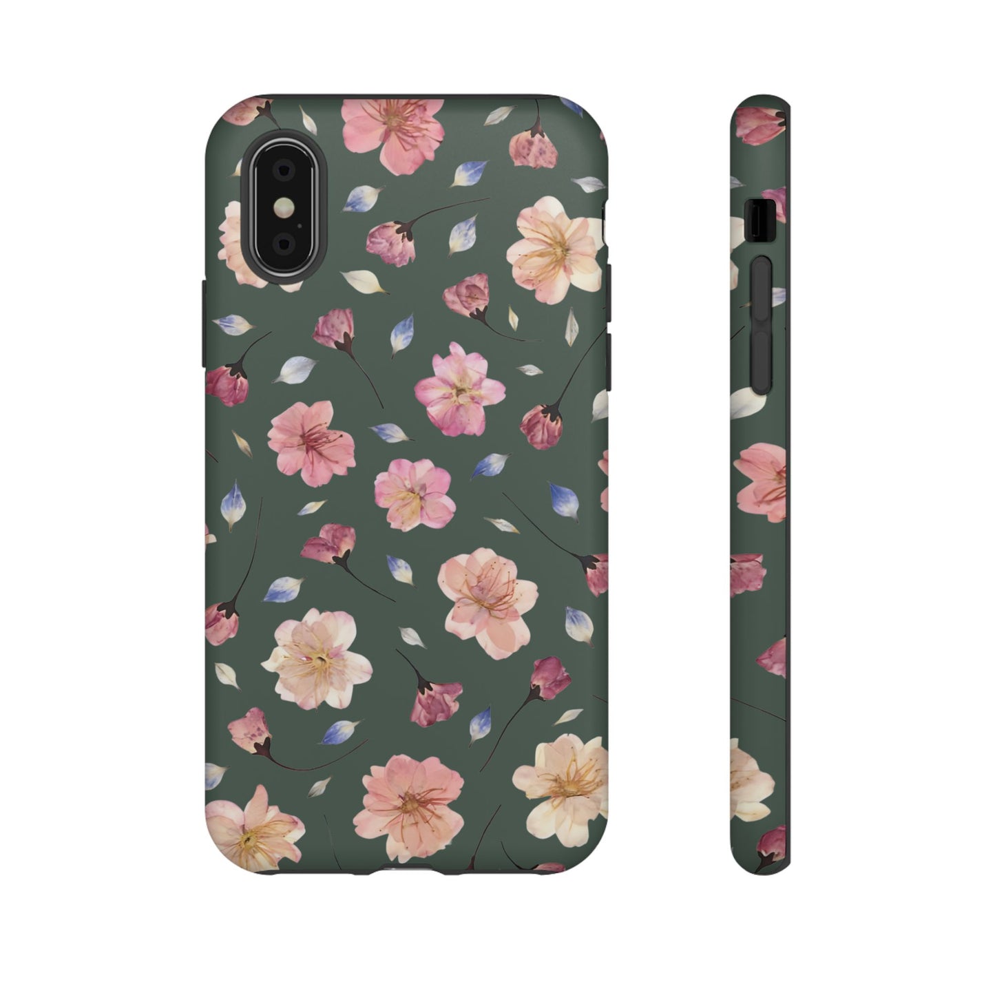Coque Téléphone Samsung, iPhone & Google Pixel Renforcée Mate – Design Floral Fleurs de Cerisier sur Fond Verte Minéral | Protection Antichoc | Idée Cadeau Femme