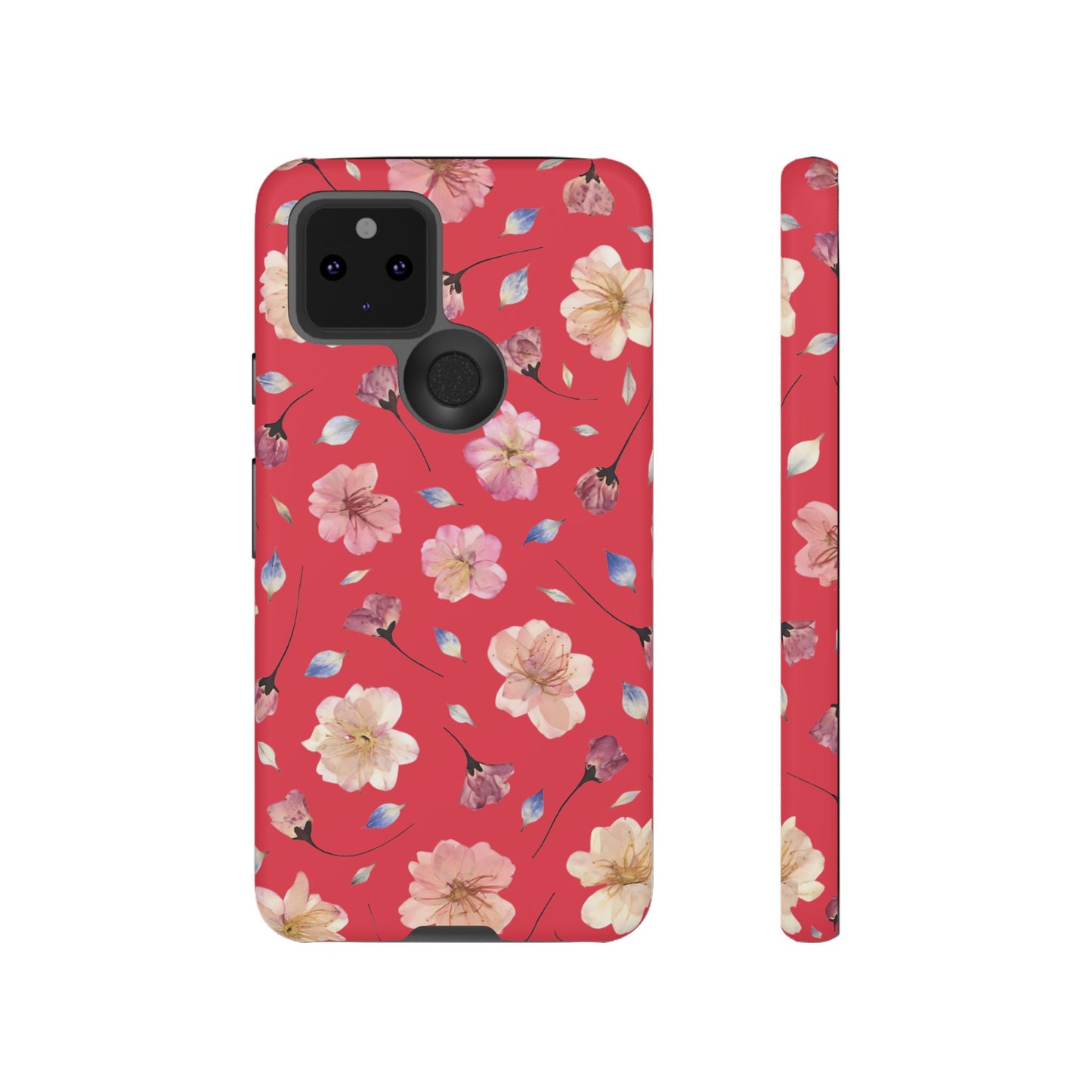 Coque Téléphone Samsung, iPhone & Google Pixel Renforcée Mate – Design Floral Fleurs de Cerisier sur Fond Rouge Féminin | Protection Antichoc | Idée Cadeau Femme