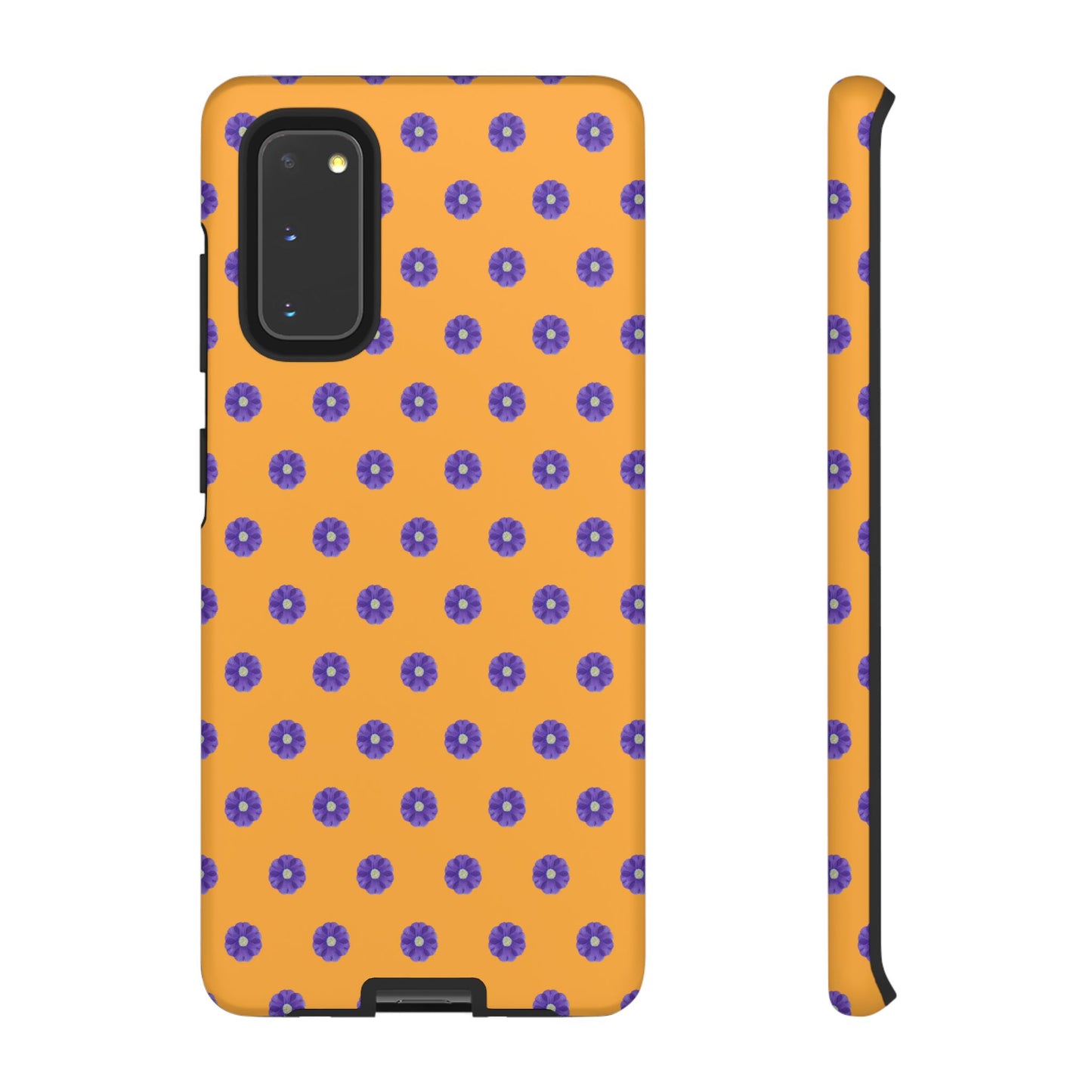 Coque Téléphone Samsung, iPhone & Google Pixel Renforcée Mate – Design Botanique Epuré Fleurs de Primevère sur Fond Ambre | Protection Antichoc | Idée Cadeau Femme