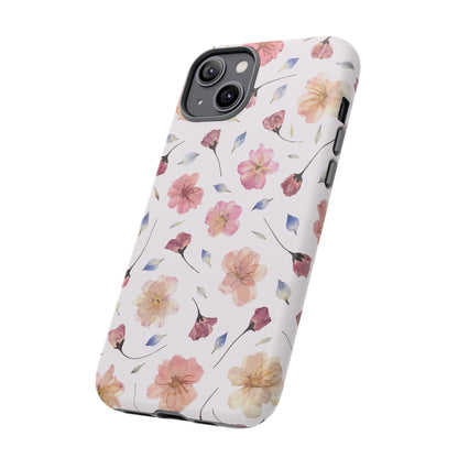 Coque Téléphone Samsung, iPhone & Google Pixel Renforcée Mate – Design Floral Fleurs de Cerisier sur Fond Blanc Poudré | Protection Antichoc | Idée Cadeau Femme