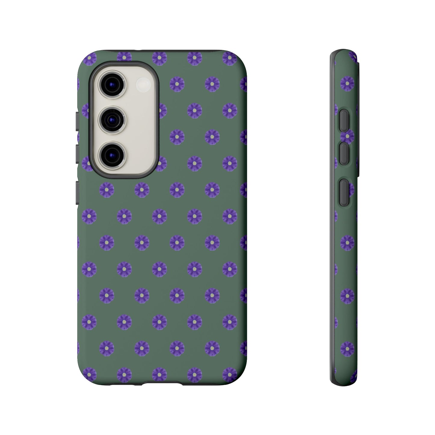 Coque Téléphone Samsung, iPhone & Google Pixel Renforcée Mate – Design Floral Epuré Fleurs de Primevère sur Fond Vert Minéral | Protection Antichoc | Idée Cadeau Femme