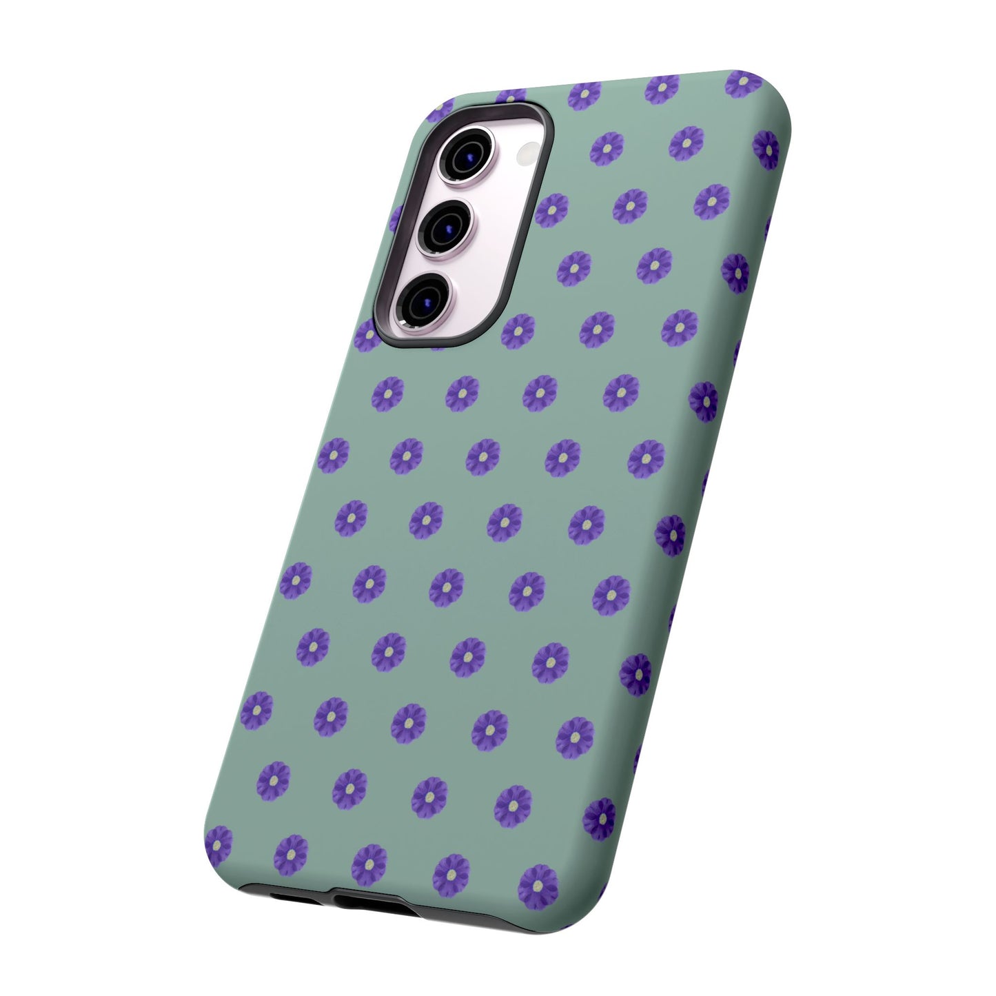 Coque Téléphone Samsung, iPhone & Google Pixel Renforcée Mate – Design Floral Epuré Fleurs de Primevère sur Fond Vert Eucalyptus | Protection Antichoc | Idée Cadeau Anniverssaire