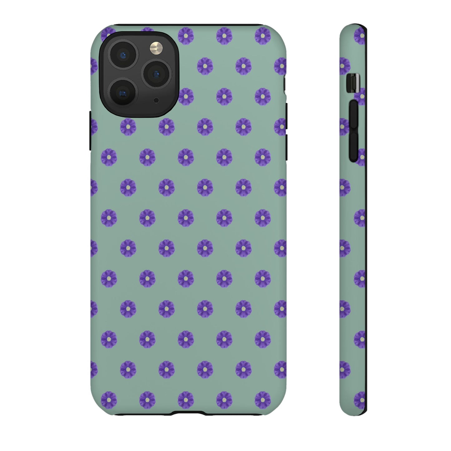 Coque Téléphone Samsung, iPhone & Google Pixel Renforcée Mate – Design Floral Epuré Fleurs de Primevère sur Fond Vert Eucalyptus | Protection Antichoc | Idée Cadeau Anniverssaire