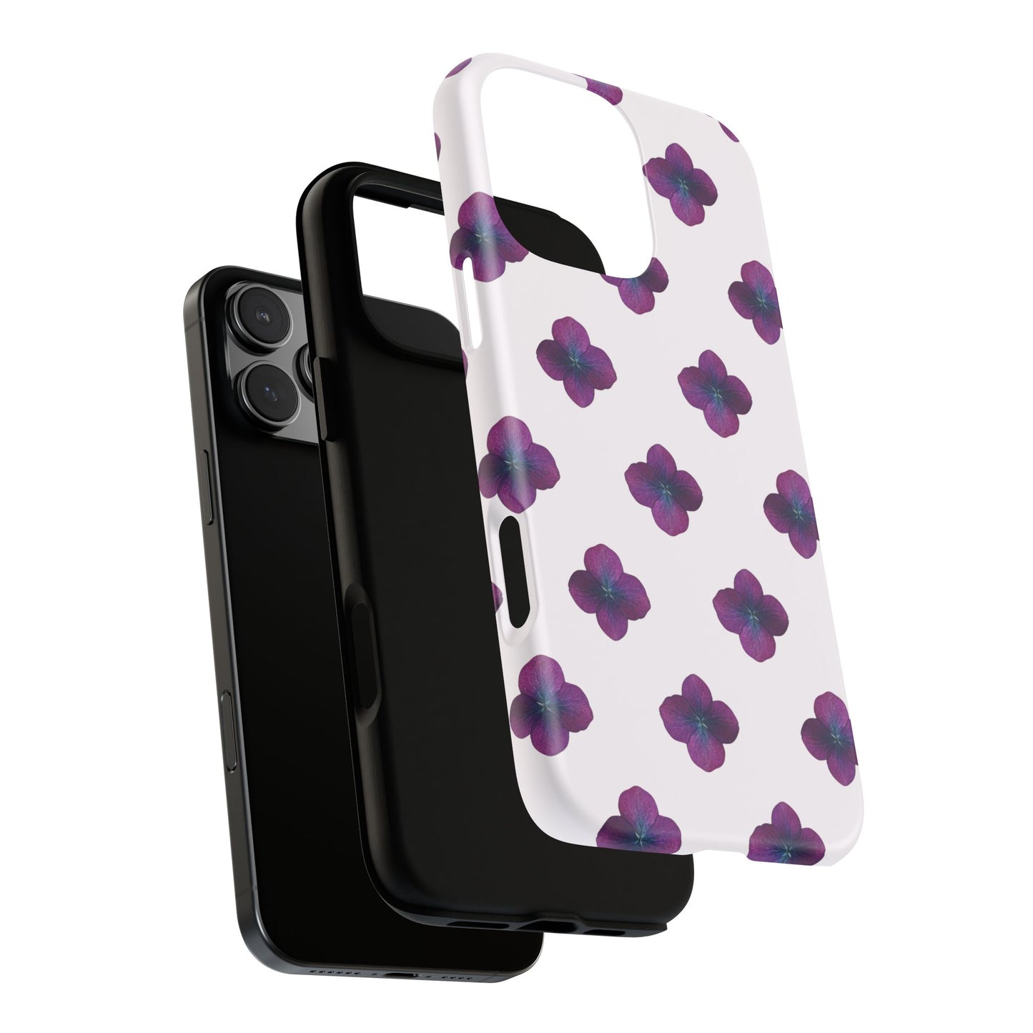 Coque Téléphone Samsung, iPhone & Google Pixel Renforcée Mate – Design Floral Epuré Fleurs de Hortensia sur Fond Blanc Perlé | Protection Antichoc | Idée Cadeau Anniversaire