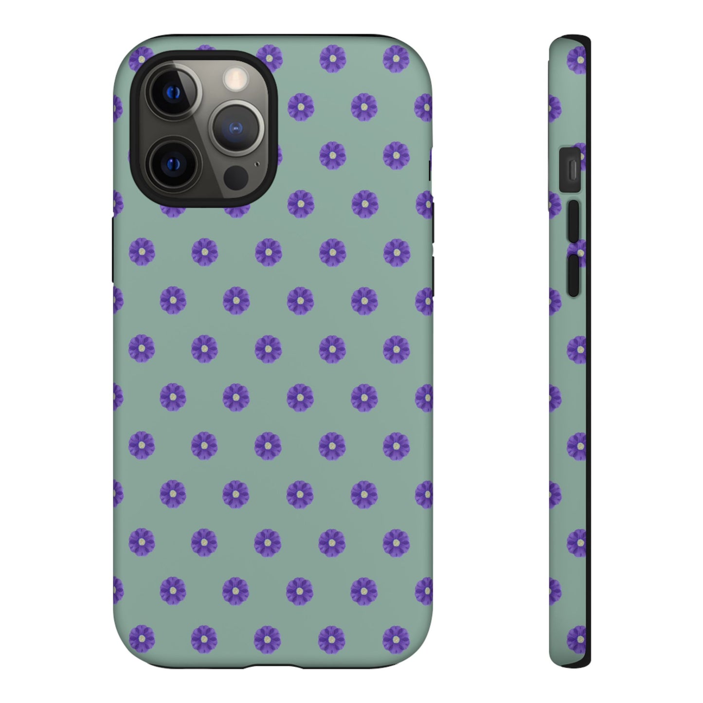 Coque Téléphone Samsung, iPhone & Google Pixel Renforcée Mate – Design Floral Epuré Fleurs de Primevère sur Fond Vert Eucalyptus | Protection Antichoc | Idée Cadeau Anniverssaire