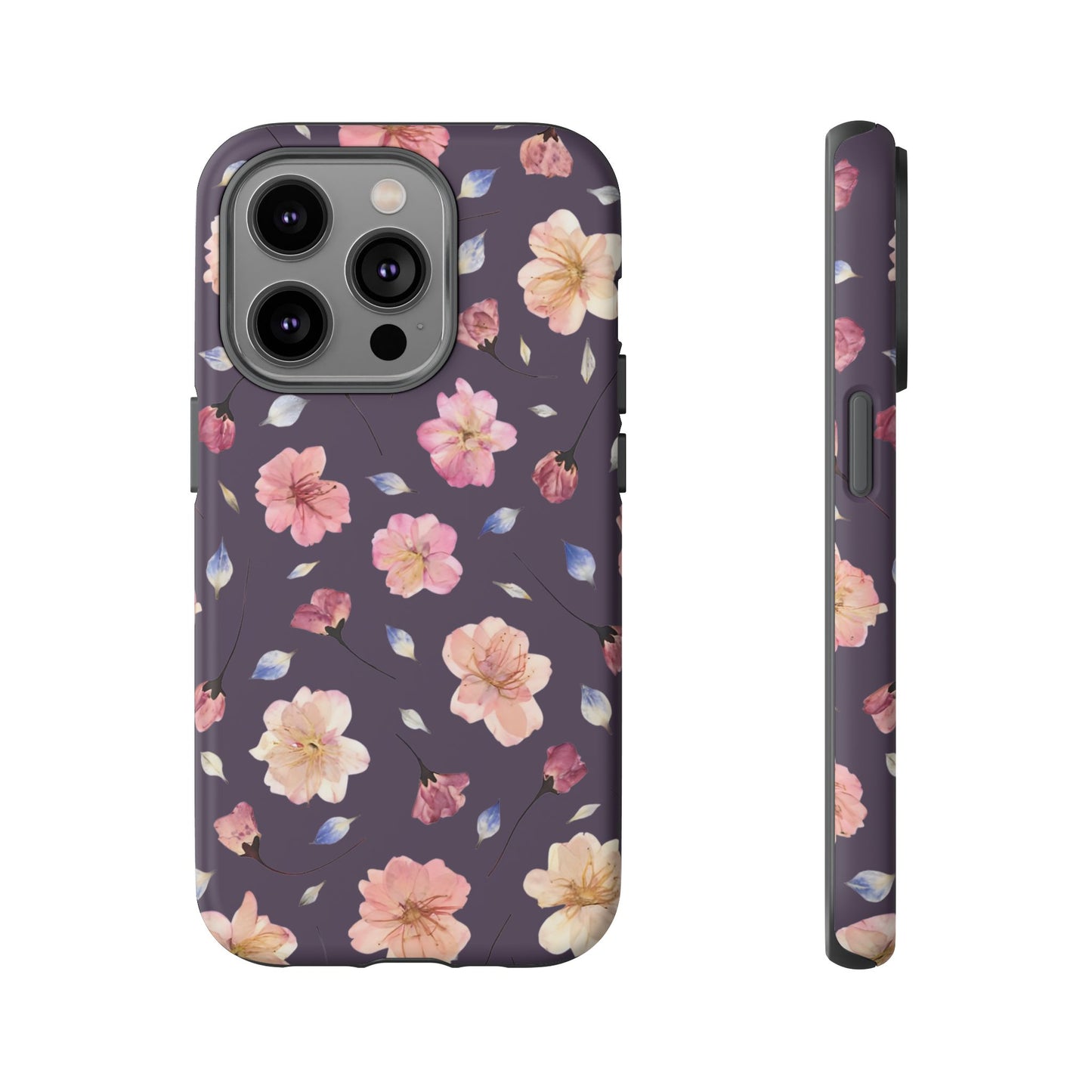 Coque Téléphone Samsung, iPhone & Google Pixel Renforcée Mate – Design Floral Fleurs de Cerisier sur Fond Couleur Prune | Protection Antichoc | Idée Cadeau Femme
