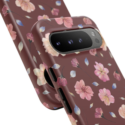 Coque Téléphone Samsung, iPhone & Google Pixel Renforcée Mate – Design Floral Fleurs de Cerisier sur Fond Bordeaux | Protection Antichoc | Idée Cadeau Pour Elle