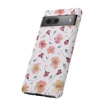 Coque Téléphone Samsung, iPhone & Google Pixel Renforcée Mate – Design Floral Fleurs de Cerisier sur Fond Blanc Poudré | Protection Antichoc | Idée Cadeau Femme
