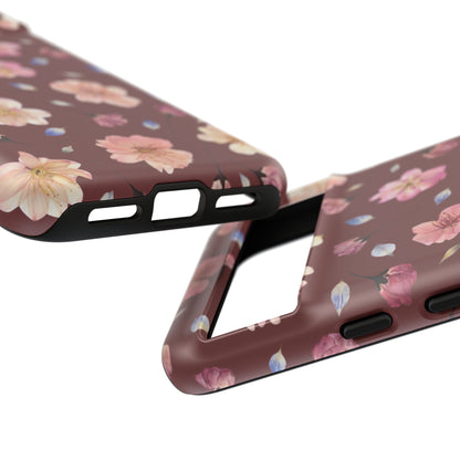 Coque Téléphone Samsung, iPhone & Google Pixel Renforcée Mate – Design Floral Fleurs de Cerisier sur Fond Bordeaux | Protection Antichoc | Idée Cadeau Pour Elle