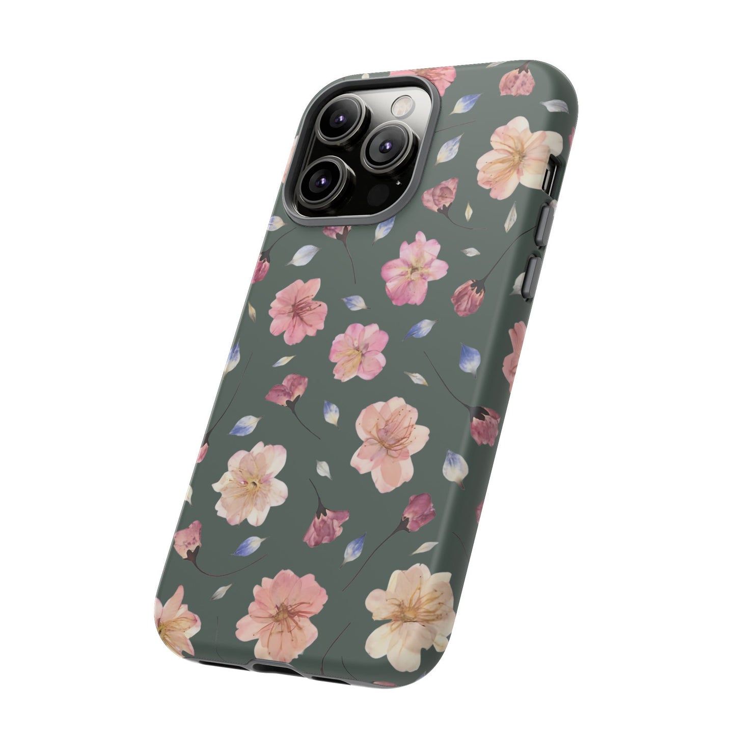 Coque Téléphone Samsung, iPhone & Google Pixel Renforcée Mate – Design Floral Fleurs de Cerisier sur Fond Verte Minéral | Protection Antichoc | Idée Cadeau Femme