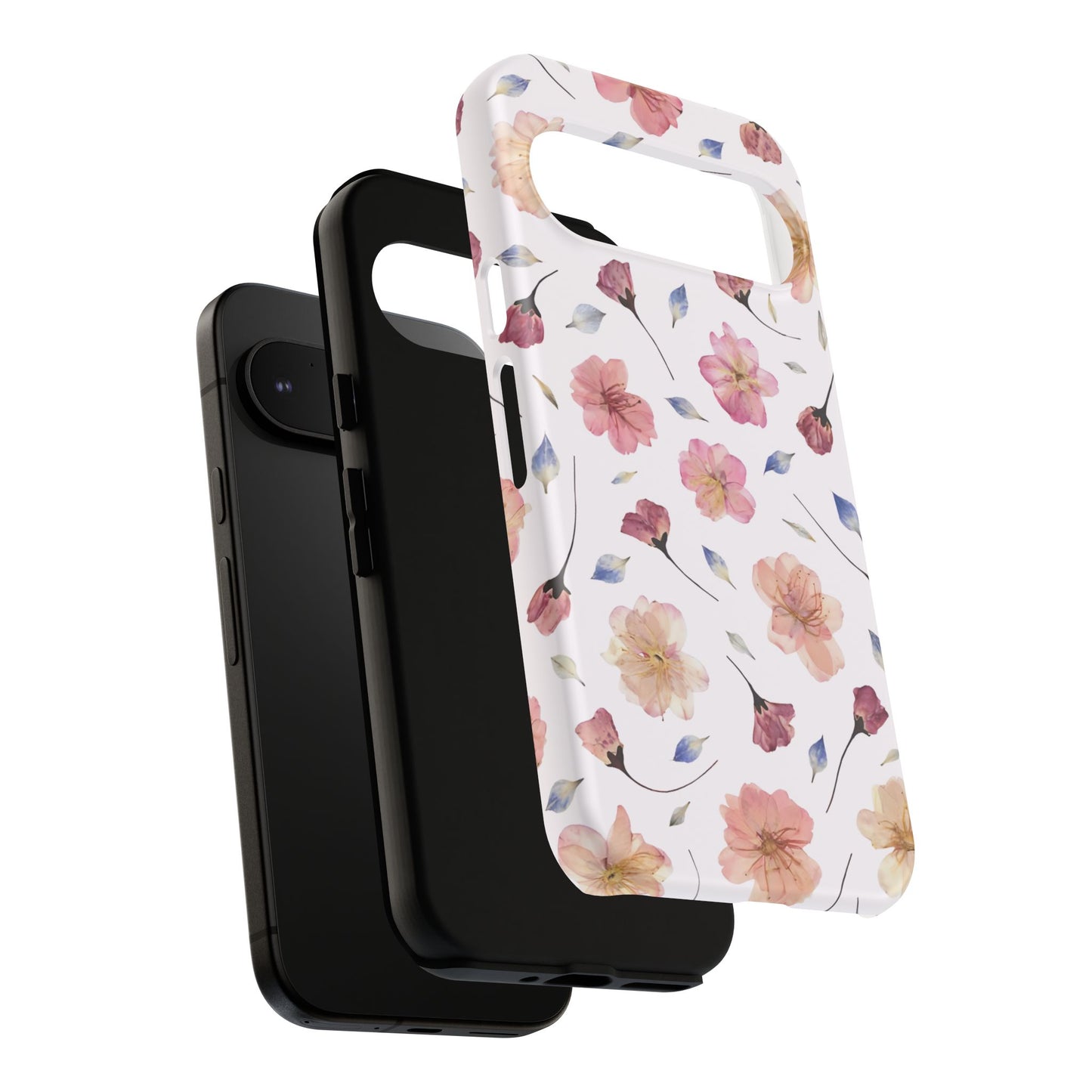 Coque Téléphone Samsung, iPhone & Google Pixel Renforcée Mate – Design Floral Fleurs de Cerisier sur Fond Blanc Poudré | Protection Antichoc | Idée Cadeau Femme