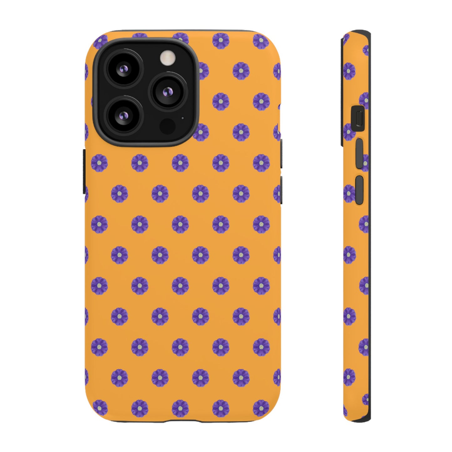 Coque Téléphone Samsung, iPhone & Google Pixel Renforcée Mate – Design Botanique Epuré Fleurs de Primevère sur Fond Ambre | Protection Antichoc | Idée Cadeau Femme