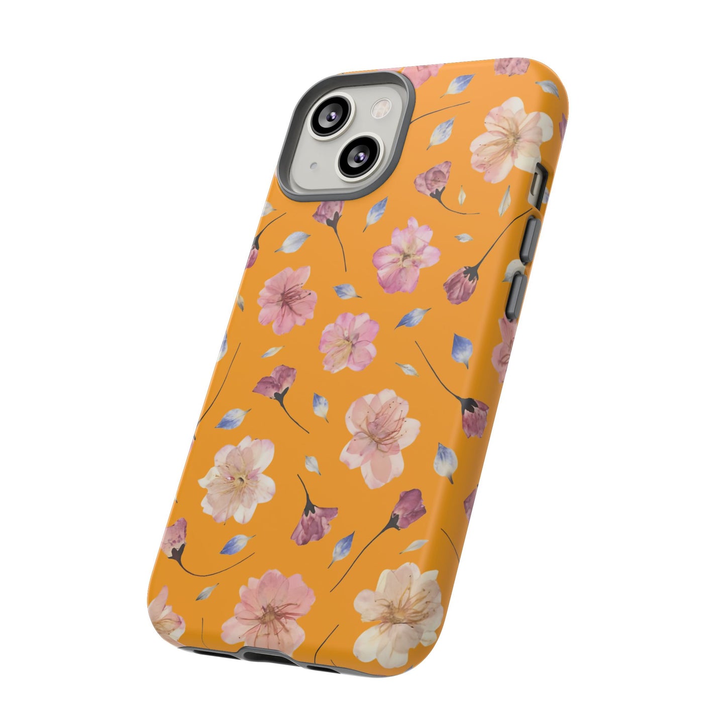 Coque Téléphone Samsung, iPhone & Google Pixel Renforcée Mate – Design Floral Fleurs de Cerisier sur Fond Couleur Curcuma| Protection Antichoc | Idée Cadeau Femme