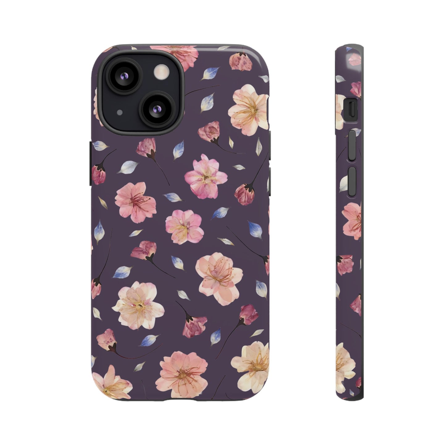 Coque Téléphone Samsung, iPhone & Google Pixel Renforcée Mate – Design Floral Fleurs de Cerisier sur Fond Couleur Prune | Protection Antichoc | Idée Cadeau Femme