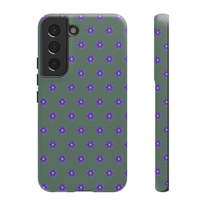 Coque Téléphone Samsung, iPhone & Google Pixel Renforcée Mate – Design Floral Epuré Fleurs de Primevère sur Fond Vert Minéral | Protection Antichoc | Idée Cadeau Femme