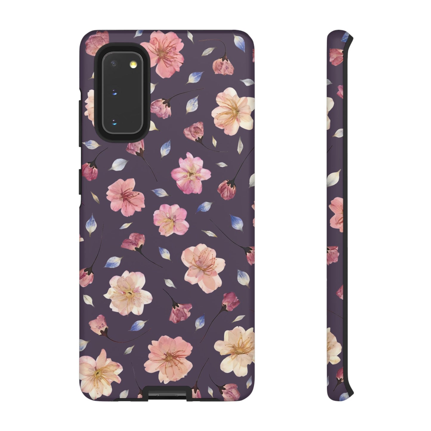 Coque Téléphone Samsung, iPhone & Google Pixel Renforcée Mate – Design Floral Fleurs de Cerisier sur Fond Couleur Prune | Protection Antichoc | Idée Cadeau Femme