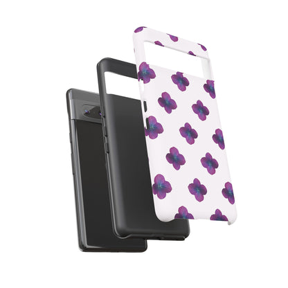 Coque Téléphone Samsung, iPhone & Google Pixel Renforcée Mate – Design Floral Epuré Fleurs de Hortensia sur Fond Blanc Perlé | Protection Antichoc | Idée Cadeau Anniversaire