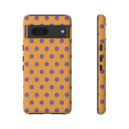 Coque Téléphone Samsung, iPhone & Google Pixel Renforcée Mate – Design Botanique Epuré Fleurs de Primevère sur Fond Ambre | Protection Antichoc | Idée Cadeau Femme