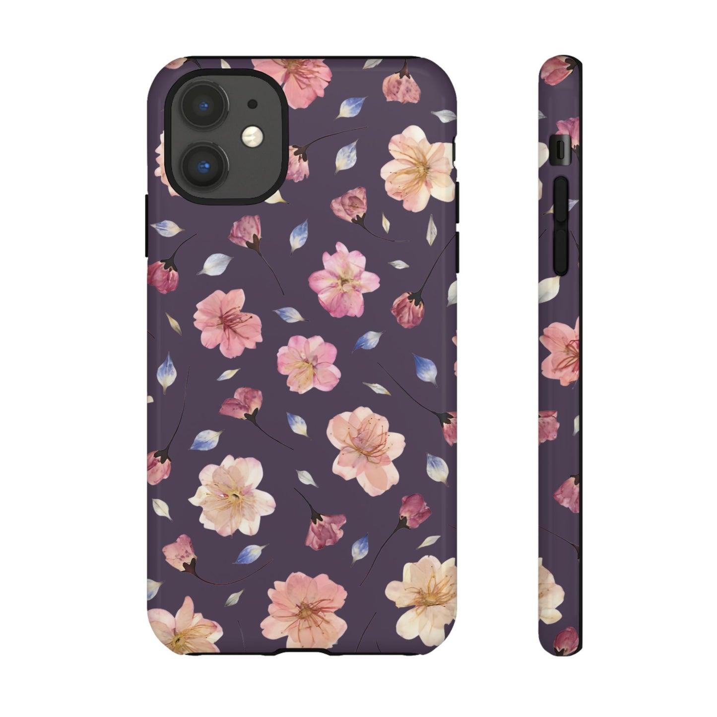 Coque Téléphone Samsung, iPhone & Google Pixel Renforcée Mate – Design Floral Fleurs de Cerisier sur Fond Couleur Prune | Protection Antichoc | Idée Cadeau Femme