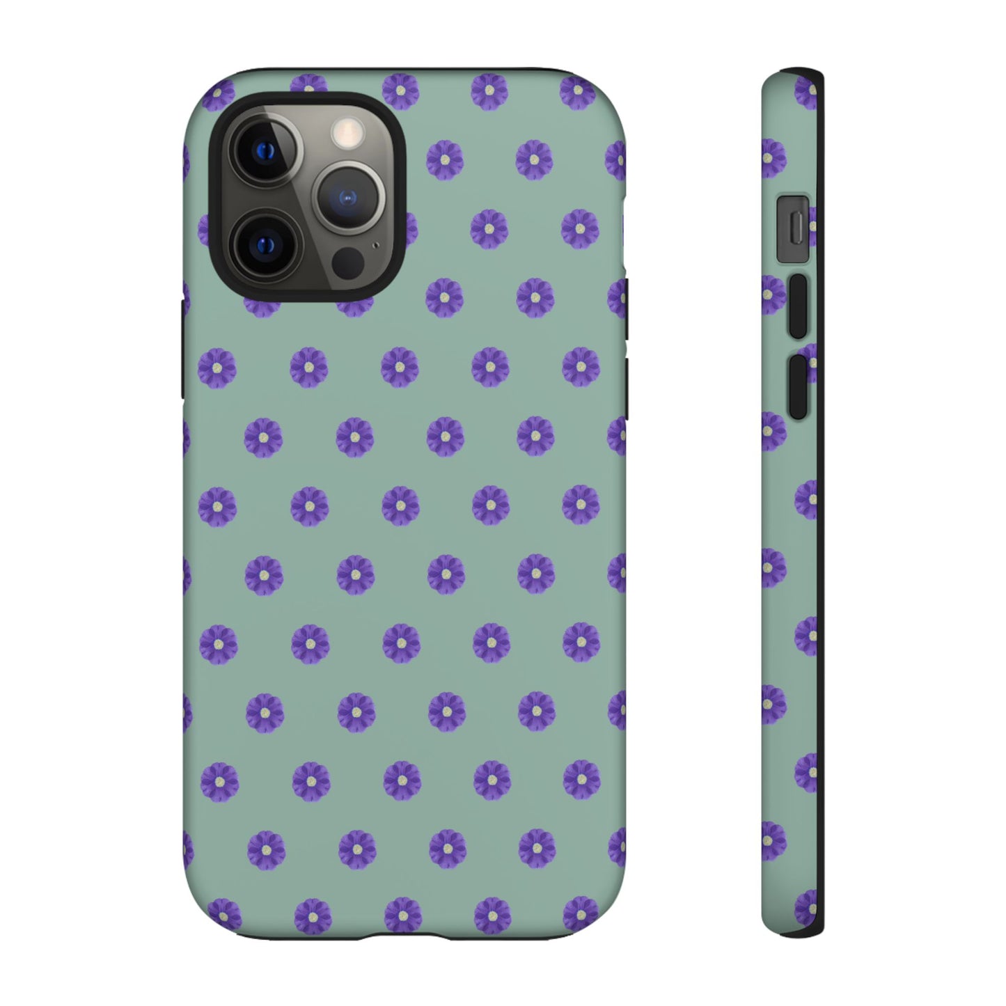 Coque Téléphone Samsung, iPhone & Google Pixel Renforcée Mate – Design Floral Epuré Fleurs de Primevère sur Fond Vert Eucalyptus | Protection Antichoc | Idée Cadeau Anniverssaire