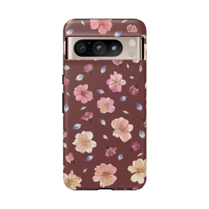 Coque Téléphone Samsung, iPhone & Google Pixel Renforcée Mate – Design Floral Fleurs de Cerisier sur Fond Bordeaux | Protection Antichoc | Idée Cadeau Pour Elle