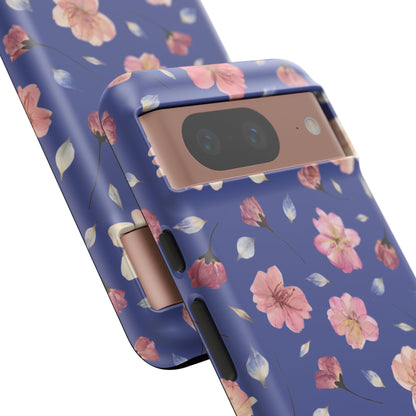 Coque Téléphone Samsung, iPhone & Google Pixel Renforcée Mate – Design Floral Fleurs de Cerisier sur Fond Bleu Encre | Protection Antichoc | Idée Cadeau Pour Elle