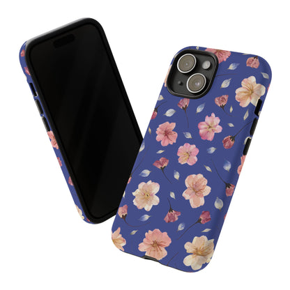 Coque Téléphone Samsung, iPhone & Google Pixel Renforcée Mate – Design Floral Fleurs de Cerisier sur Fond Bleu Encre | Protection Antichoc | Idée Cadeau Pour Elle