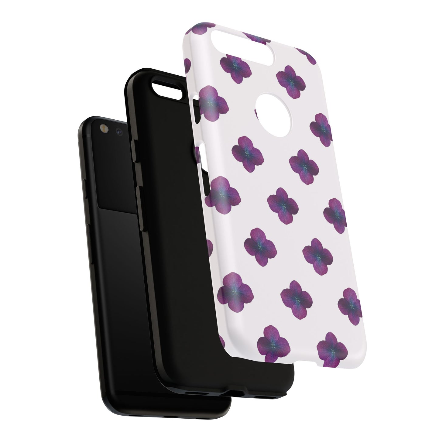 Coque Téléphone Samsung, iPhone & Google Pixel Renforcée Mate – Design Floral Epuré Fleurs de Hortensia sur Fond Blanc Perlé | Protection Antichoc | Idée Cadeau Anniversaire