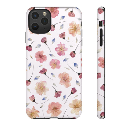 Coque Téléphone Samsung, iPhone & Google Pixel Renforcée Mate – Design Floral Fleurs de Cerisier sur Fond Blanc Poudré | Protection Antichoc | Idée Cadeau Femme
