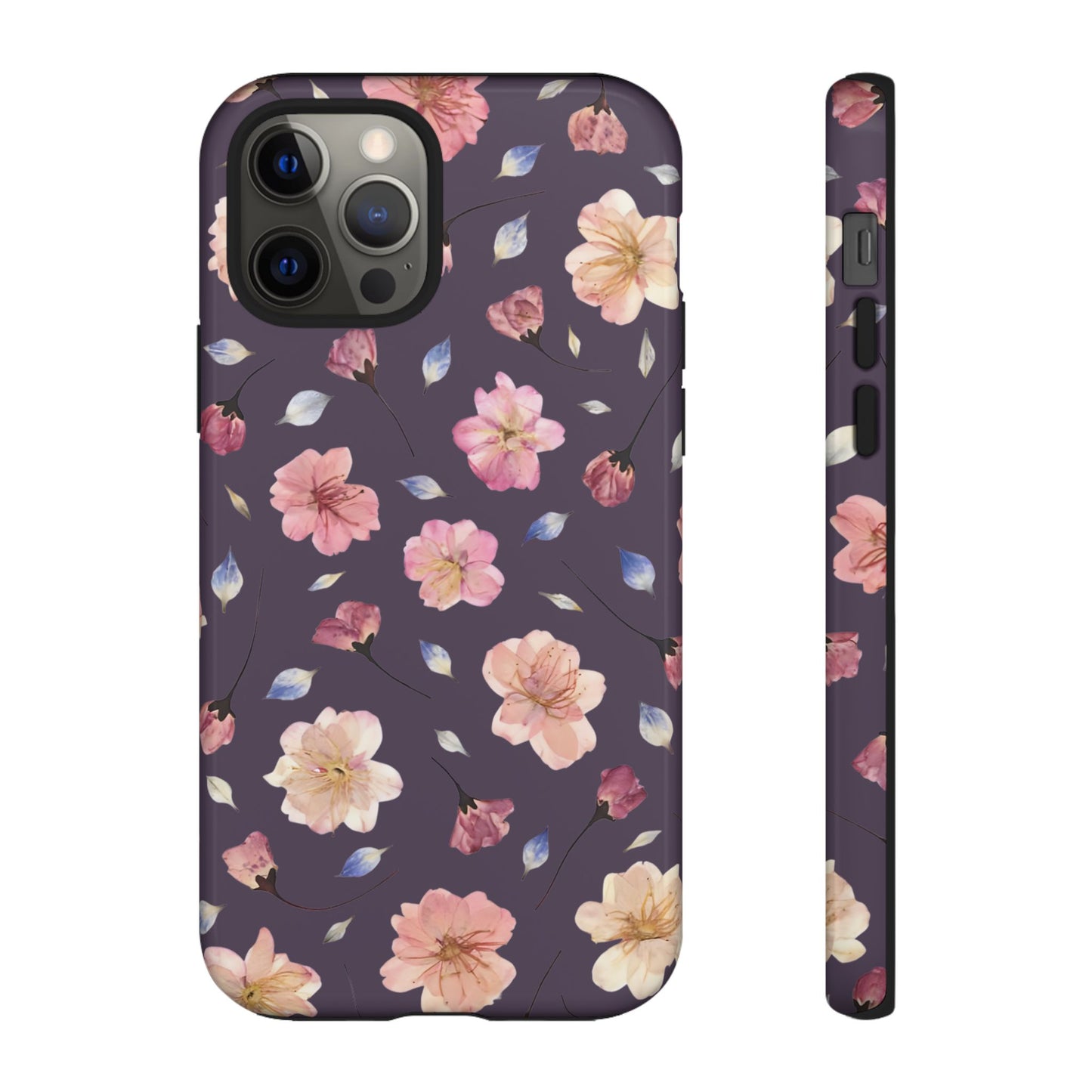 Coque Téléphone Samsung, iPhone & Google Pixel Renforcée Mate – Design Floral Fleurs de Cerisier sur Fond Couleur Prune | Protection Antichoc | Idée Cadeau Femme