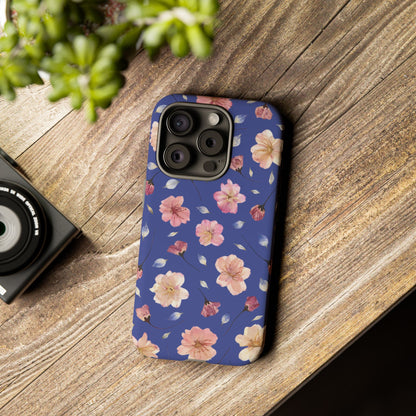Coque Téléphone Samsung, iPhone & Google Pixel Renforcée Mate – Design Floral Fleurs de Cerisier sur Fond Bleu Encre | Protection Antichoc | Idée Cadeau Pour Elle