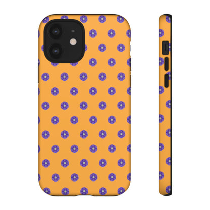 Coque Téléphone Samsung, iPhone & Google Pixel Renforcée Mate – Design Botanique Epuré Fleurs de Primevère sur Fond Ambre | Protection Antichoc | Idée Cadeau Femme