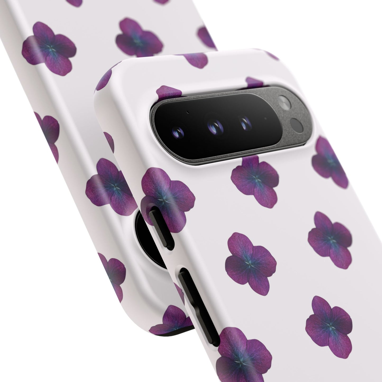 Coque Téléphone Samsung, iPhone & Google Pixel Renforcée Mate – Design Floral Epuré Fleurs de Hortensia sur Fond Blanc Perlé | Protection Antichoc | Idée Cadeau Anniversaire