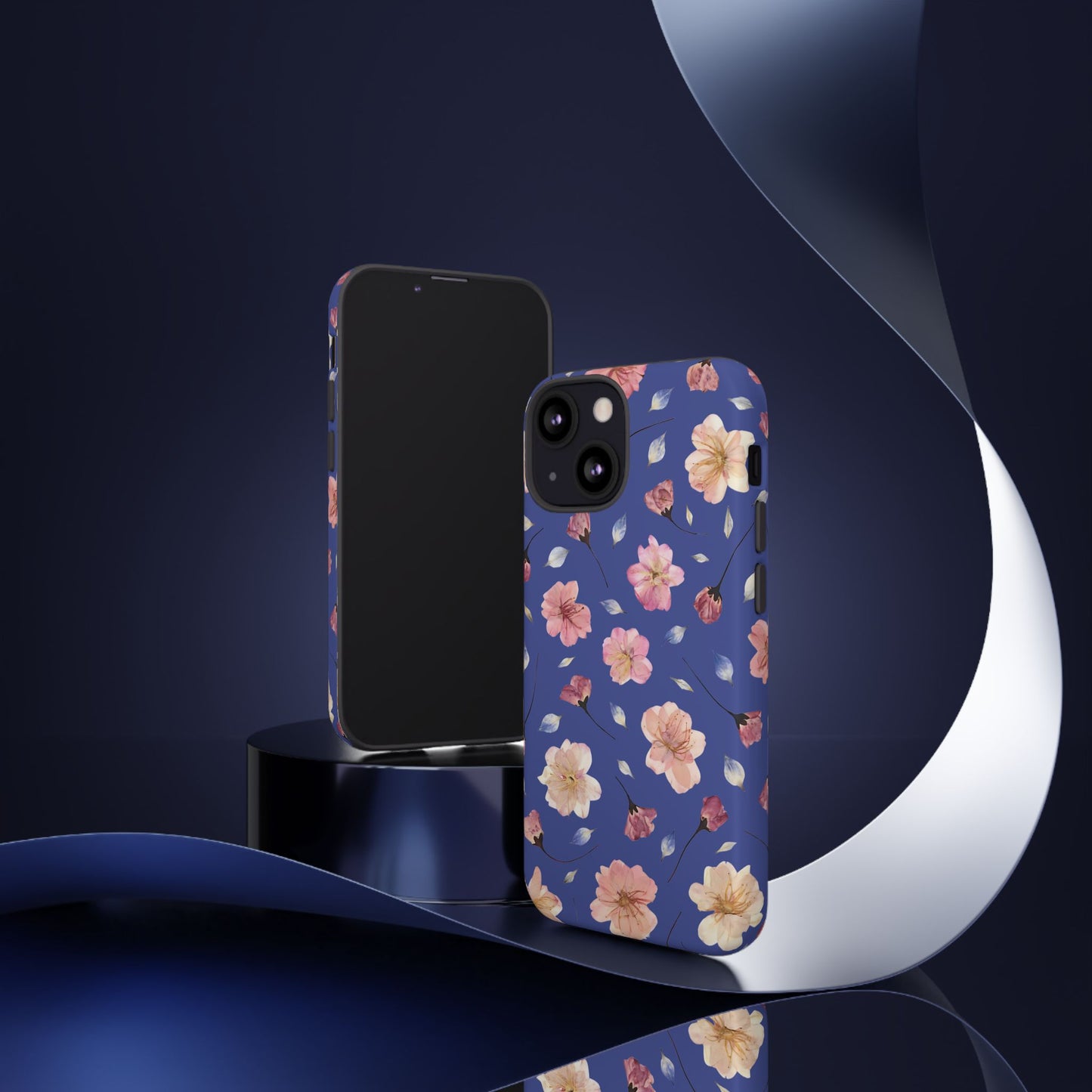Coque Téléphone Samsung, iPhone & Google Pixel Renforcée Mate – Design Floral Fleurs de Cerisier sur Fond Bleu Encre | Protection Antichoc | Idée Cadeau Pour Elle