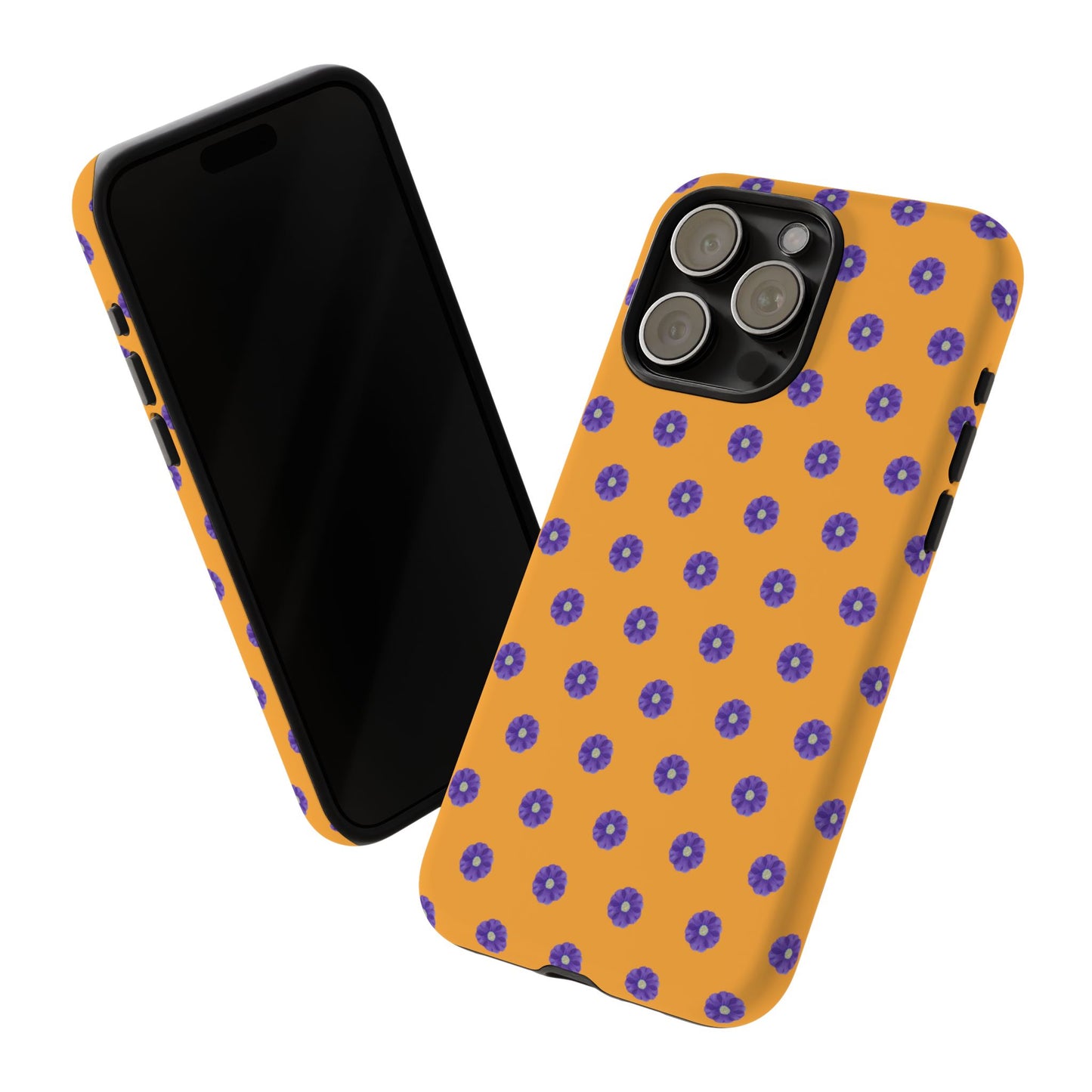 Coque Téléphone Samsung, iPhone & Google Pixel Renforcée Mate – Design Botanique Epuré Fleurs de Primevère sur Fond Ambre | Protection Antichoc | Idée Cadeau Femme