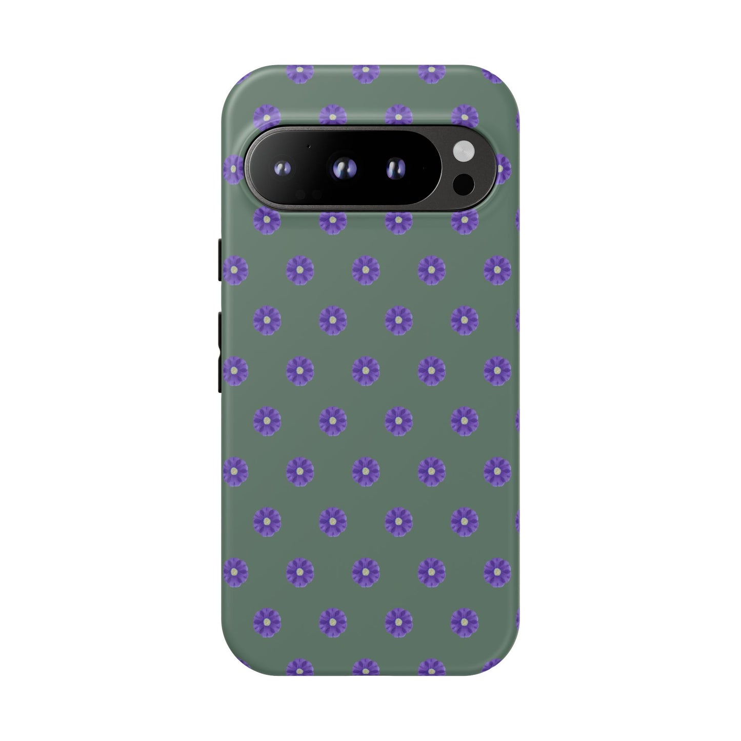 Coque Téléphone Samsung, iPhone & Google Pixel Renforcée Mate – Design Floral Epuré Fleurs de Primevère sur Fond Vert Minéral | Protection Antichoc | Idée Cadeau Femme