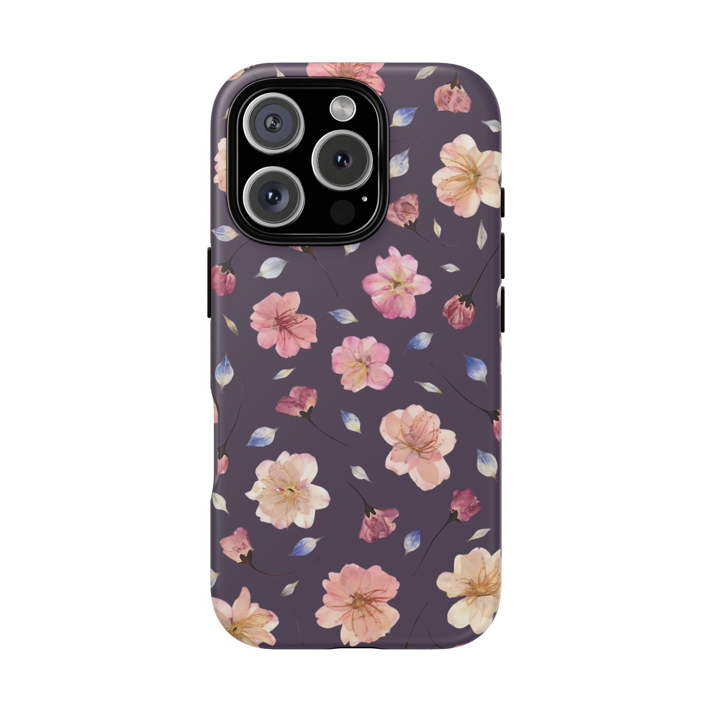 Coque Téléphone Samsung, iPhone & Google Pixel Renforcée Mate – Design Floral Fleurs de Cerisier sur Fond Couleur Prune | Protection Antichoc | Idée Cadeau Femme
