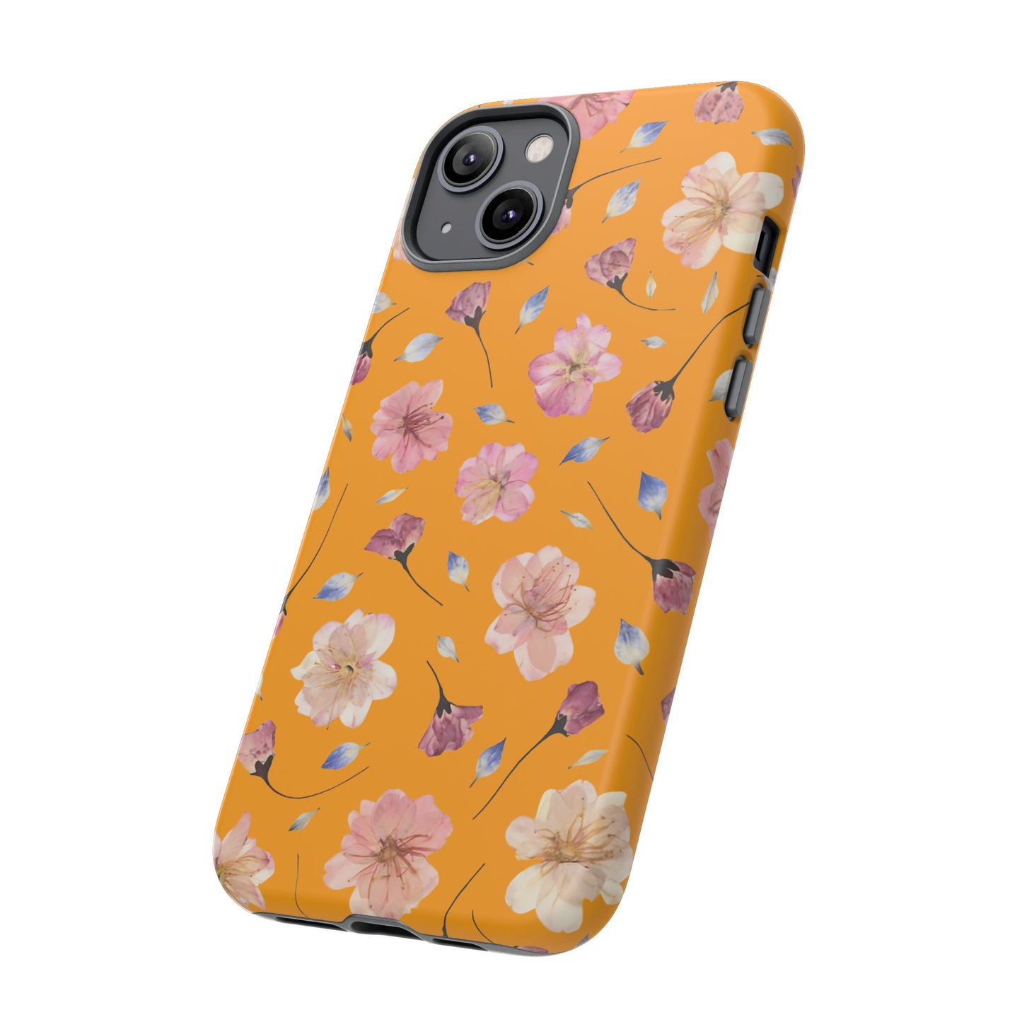 Coque Téléphone Samsung, iPhone & Google Pixel Renforcée Mate – Design Floral Fleurs de Cerisier sur Fond Couleur Curcuma| Protection Antichoc | Idée Cadeau Femme