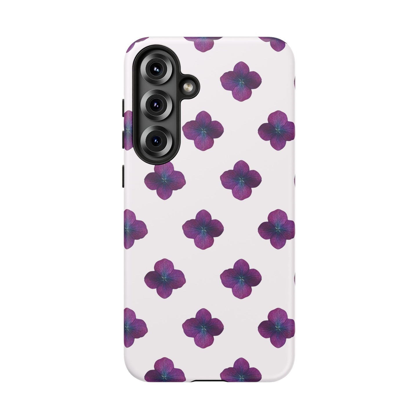 Coque Téléphone Samsung, iPhone & Google Pixel Renforcée Mate – Design Floral Epuré Fleurs de Hortensia sur Fond Blanc Perlé | Protection Antichoc | Idée Cadeau Anniversaire