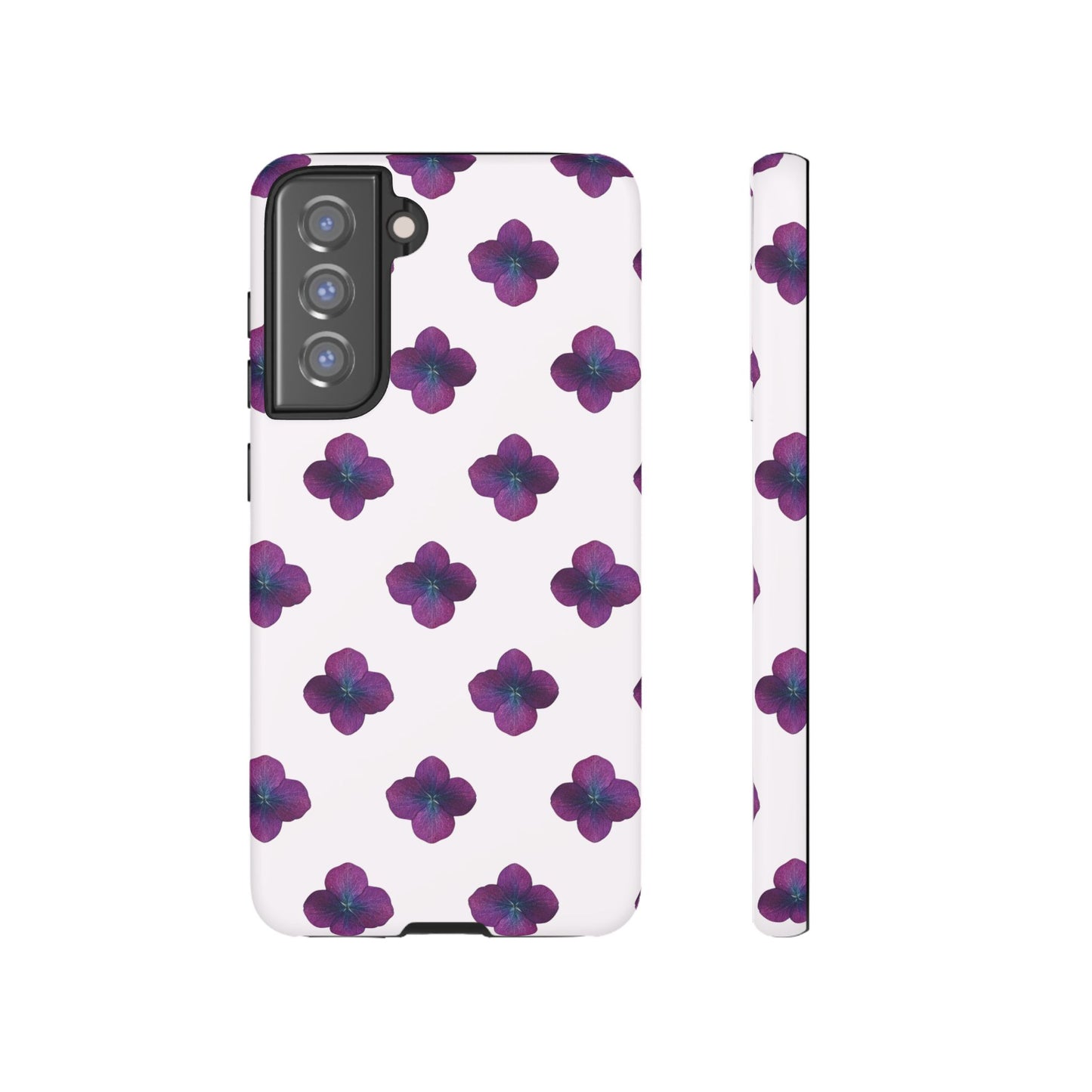 Coque Téléphone Samsung, iPhone & Google Pixel Renforcée Mate – Design Floral Epuré Fleurs de Hortensia sur Fond Blanc Perlé | Protection Antichoc | Idée Cadeau Anniversaire
