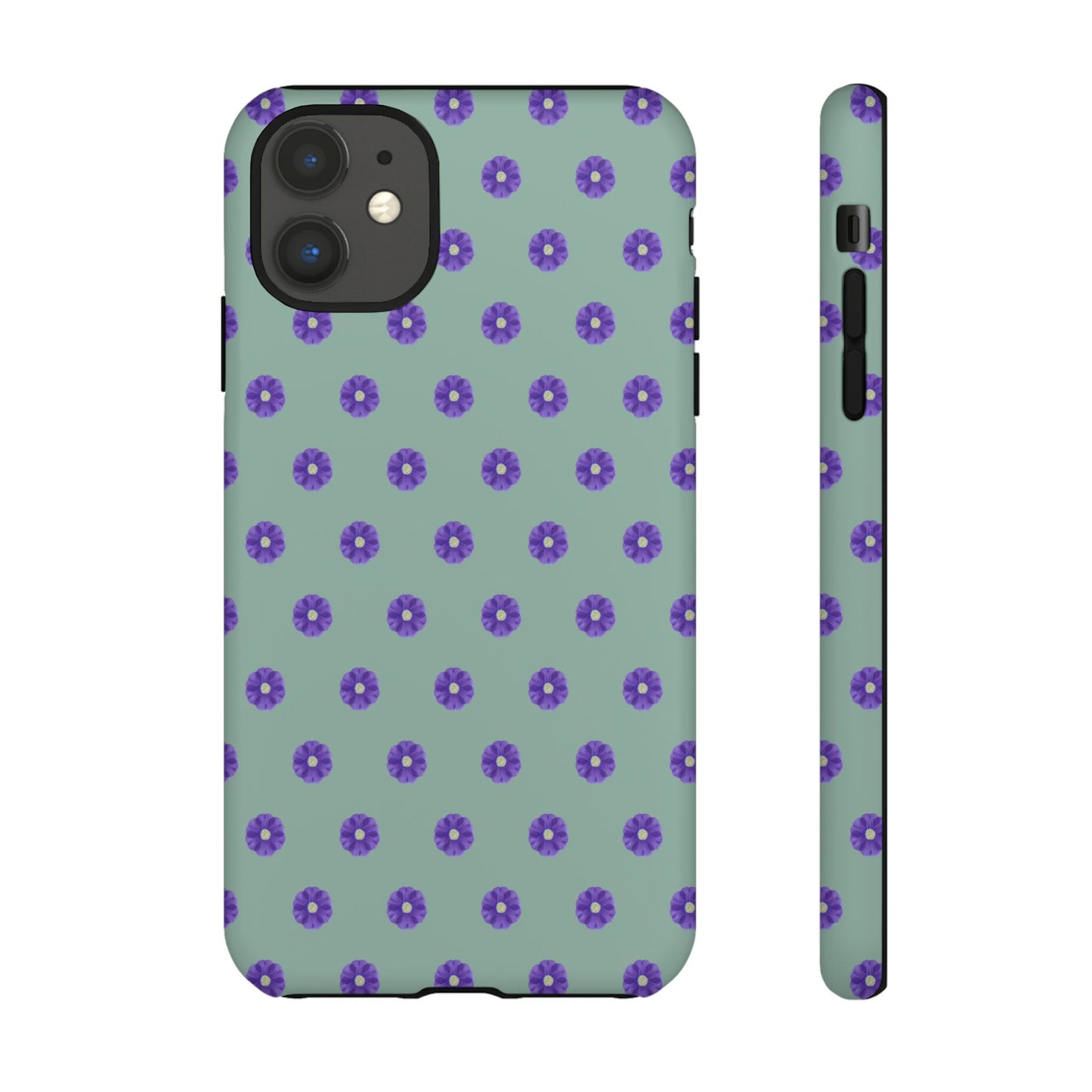 Coque Téléphone Samsung, iPhone & Google Pixel Renforcée Mate – Design Floral Epuré Fleurs de Primevère sur Fond Vert Eucalyptus | Protection Antichoc | Idée Cadeau Anniverssaire