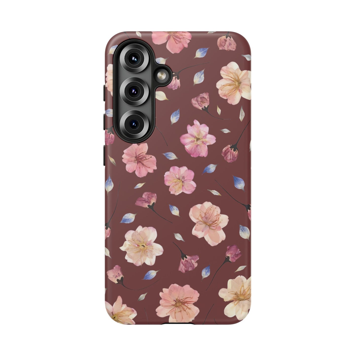 Coque Téléphone Samsung, iPhone & Google Pixel Renforcée Mate – Design Floral Fleurs de Cerisier sur Fond Bordeaux | Protection Antichoc | Idée Cadeau Pour Elle
