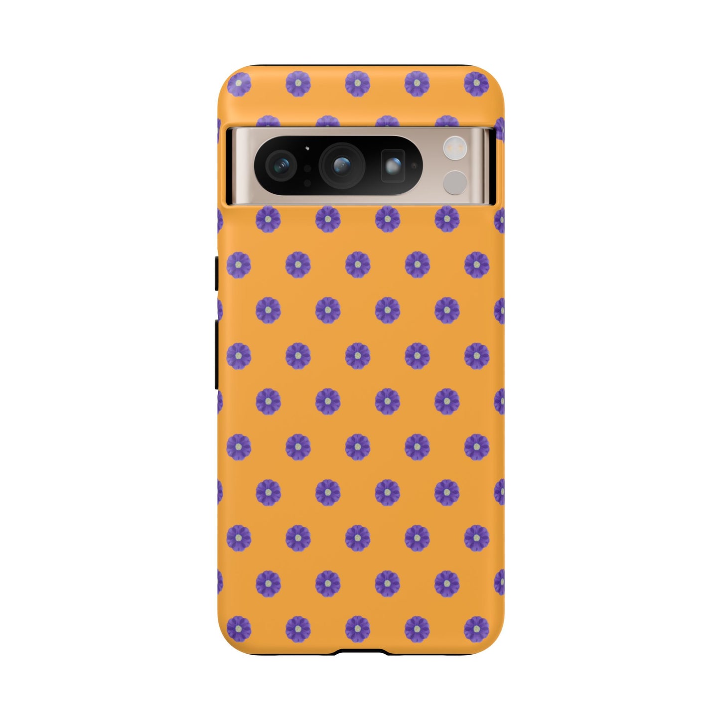Coque Téléphone Samsung, iPhone & Google Pixel Renforcée Mate – Design Botanique Epuré Fleurs de Primevère sur Fond Ambre | Protection Antichoc | Idée Cadeau Femme
