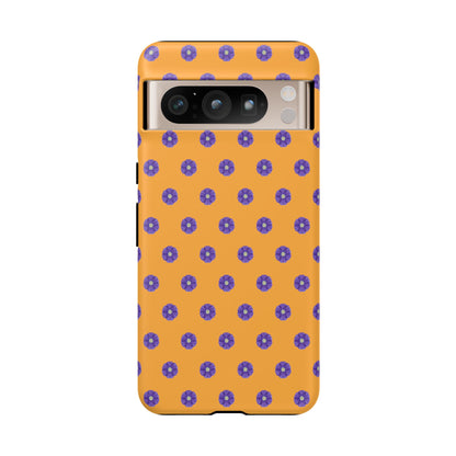 Coque Téléphone Samsung, iPhone & Google Pixel Renforcée Mate – Design Botanique Epuré Fleurs de Primevère sur Fond Ambre | Protection Antichoc | Idée Cadeau Femme