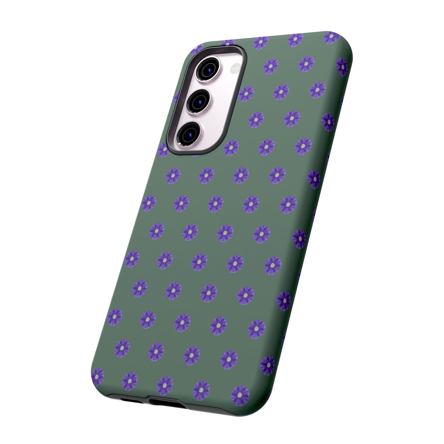 Coque Téléphone Samsung, iPhone & Google Pixel Renforcée Mate – Design Floral Epuré Fleurs de Primevère sur Fond Vert Minéral | Protection Antichoc | Idée Cadeau Femme