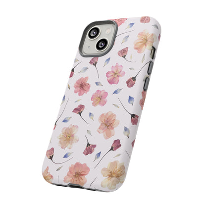 Coque Téléphone Samsung, iPhone & Google Pixel Renforcée Mate – Design Floral Fleurs de Cerisier sur Fond Blanc Poudré | Protection Antichoc | Idée Cadeau Femme