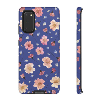 Coque Téléphone Samsung, iPhone & Google Pixel Renforcée Mate – Design Floral Fleurs de Cerisier sur Fond Bleu Encre | Protection Antichoc | Idée Cadeau Pour Elle