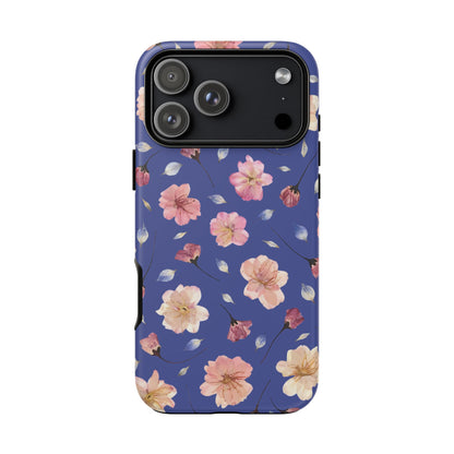 Coque Téléphone Samsung, iPhone & Google Pixel Renforcée Mate – Design Floral Fleurs de Cerisier sur Fond Bleu Encre | Protection Antichoc | Idée Cadeau Pour Elle